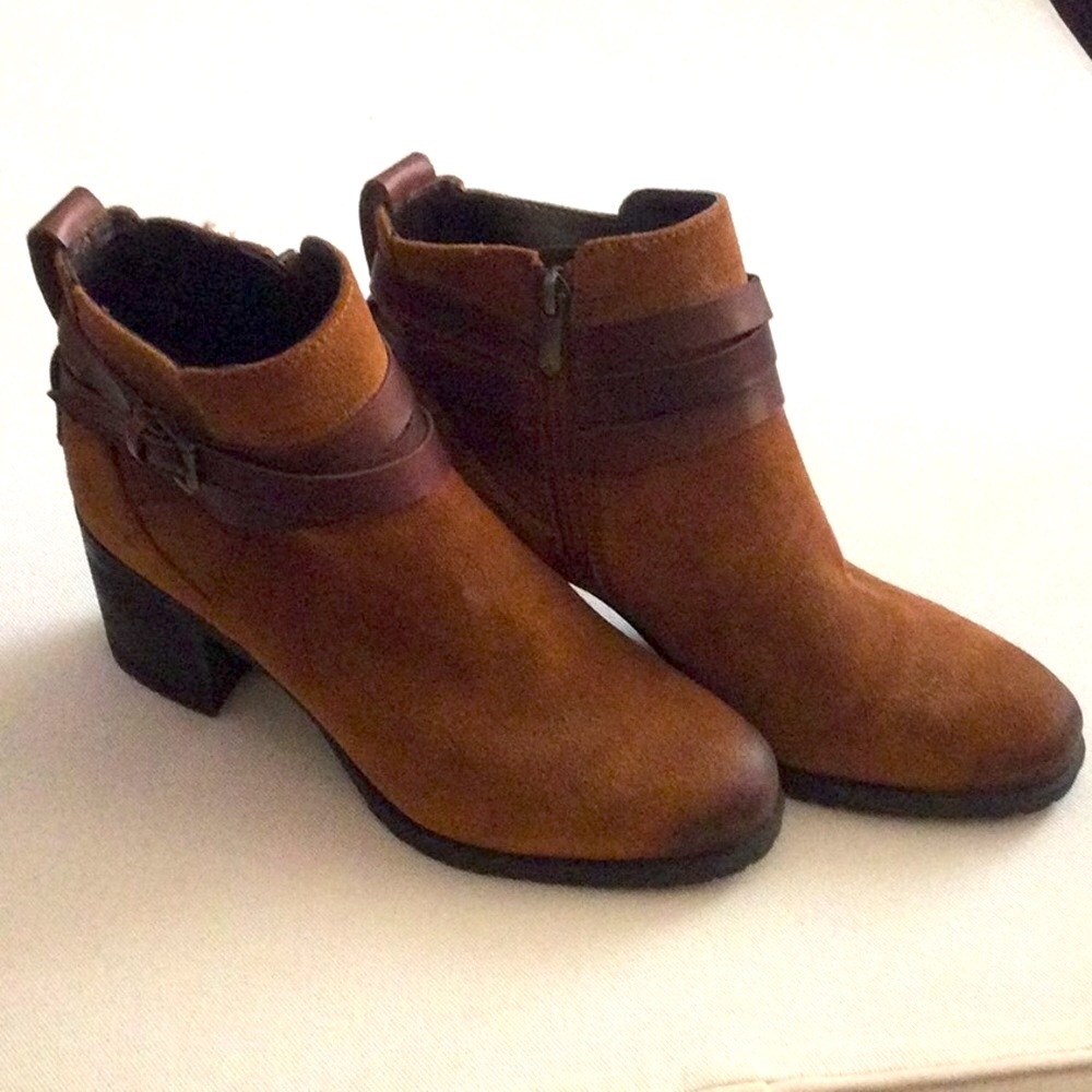 Sam Edelman Women's Brown Suede Ankle Booties with Strap Detail